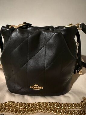 Coach Black Quilted Leather Crossbody with Shoulder Gold Chain